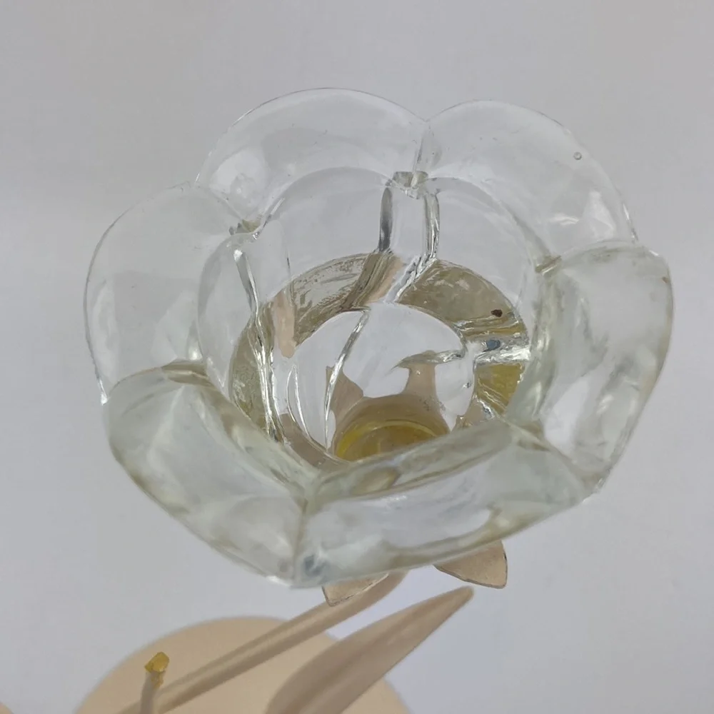 VTG Metal & Glass Floral Candle Holder 12”